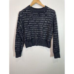 Desigual Flat Knit Thin Gauge Pullover Black Graphic Sweater Size XS Crew Neck